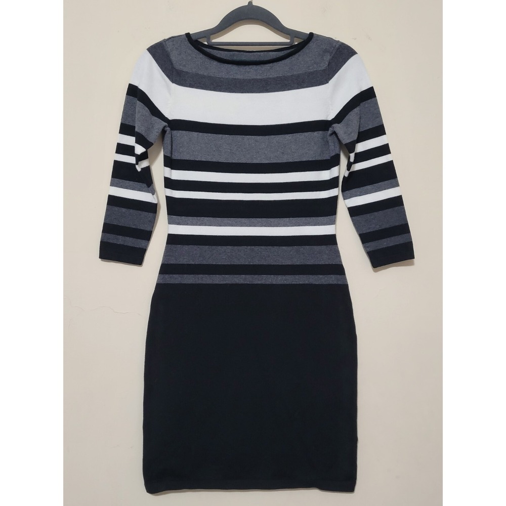 Lauren Ralph Lauren Womens Sweater Dress Size PXS Black Striped Midi Bodycon